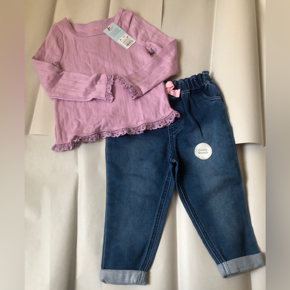 Baby Girl Pull on pants & Pointelle T-Shirt